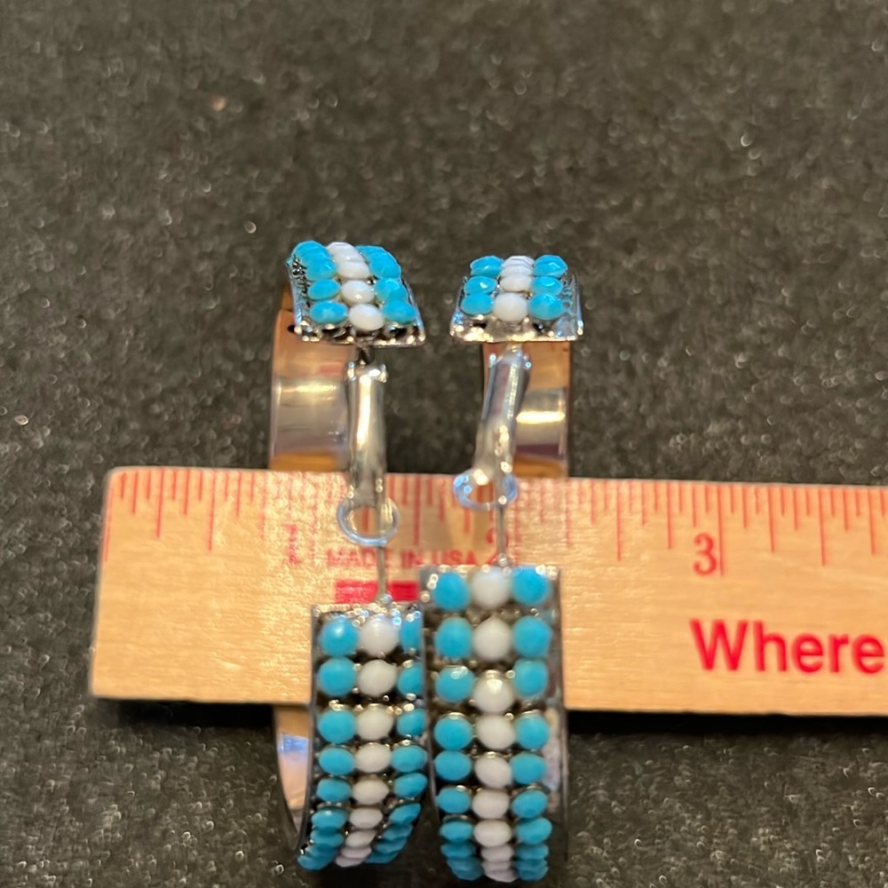 Color:Turquoise and silver 
Large hoop earrings